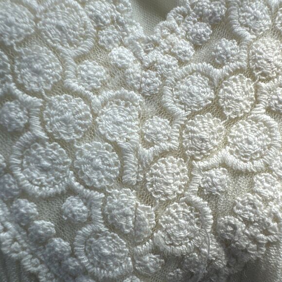 Women's XS French Dot Ivory Dress Empire Waist Lined Sheer Sleeves Flirty Party - Picture 10 of 12